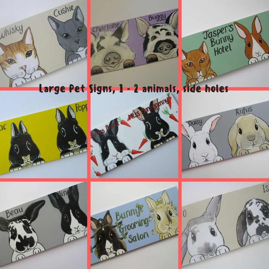 Pet Portrait Shed Hutch Sign Large Side Holes 1 or 2 Animals Cat Dog Rabbit etc.