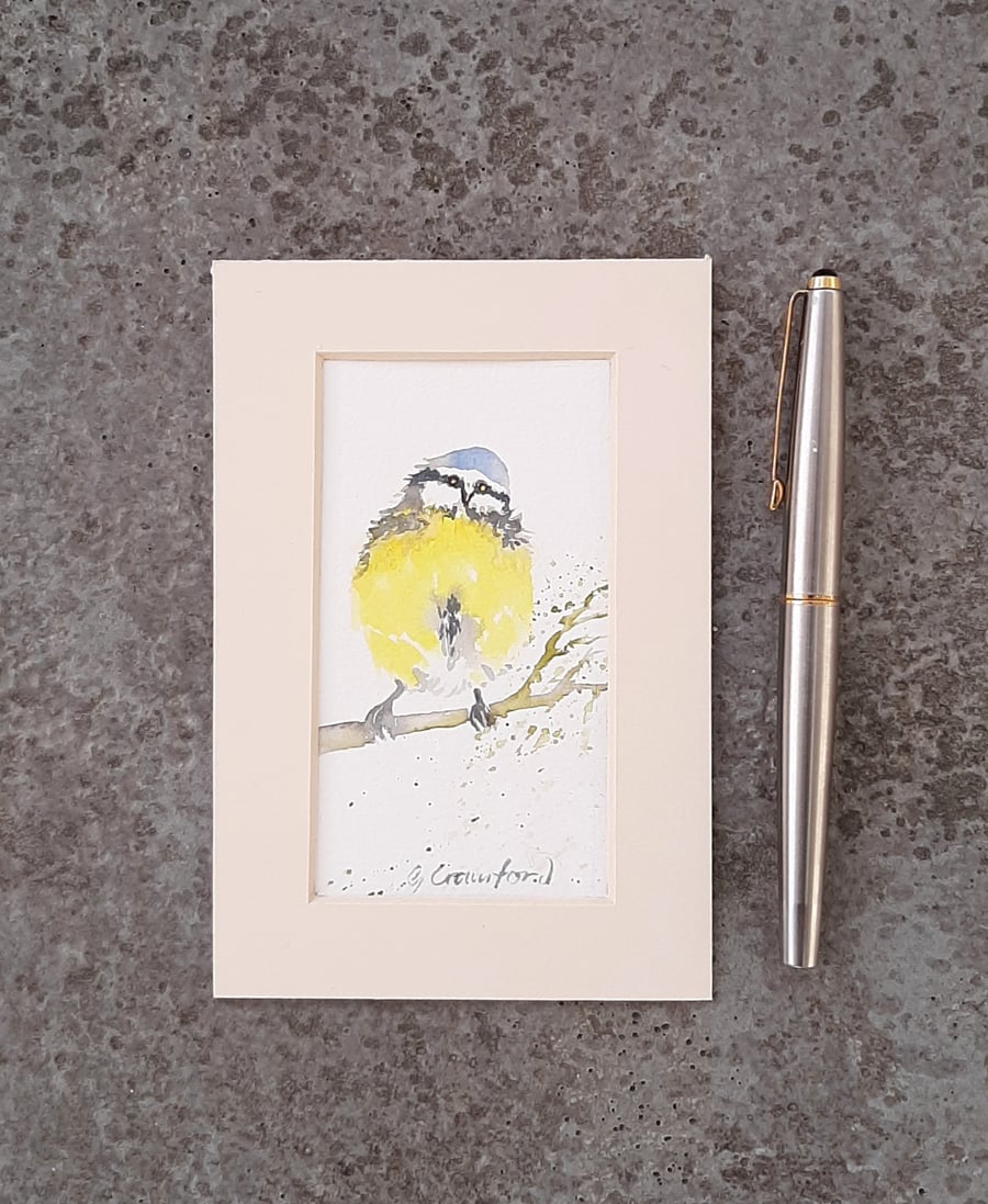 Blue Tit. Bird. Watercolour Painting. Wall Art. 