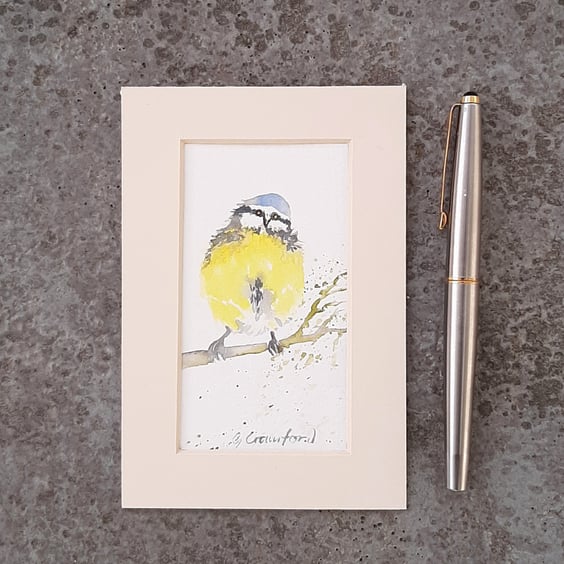 Blue Tit. Bird. Watercolour Painting. Wall Art. 
