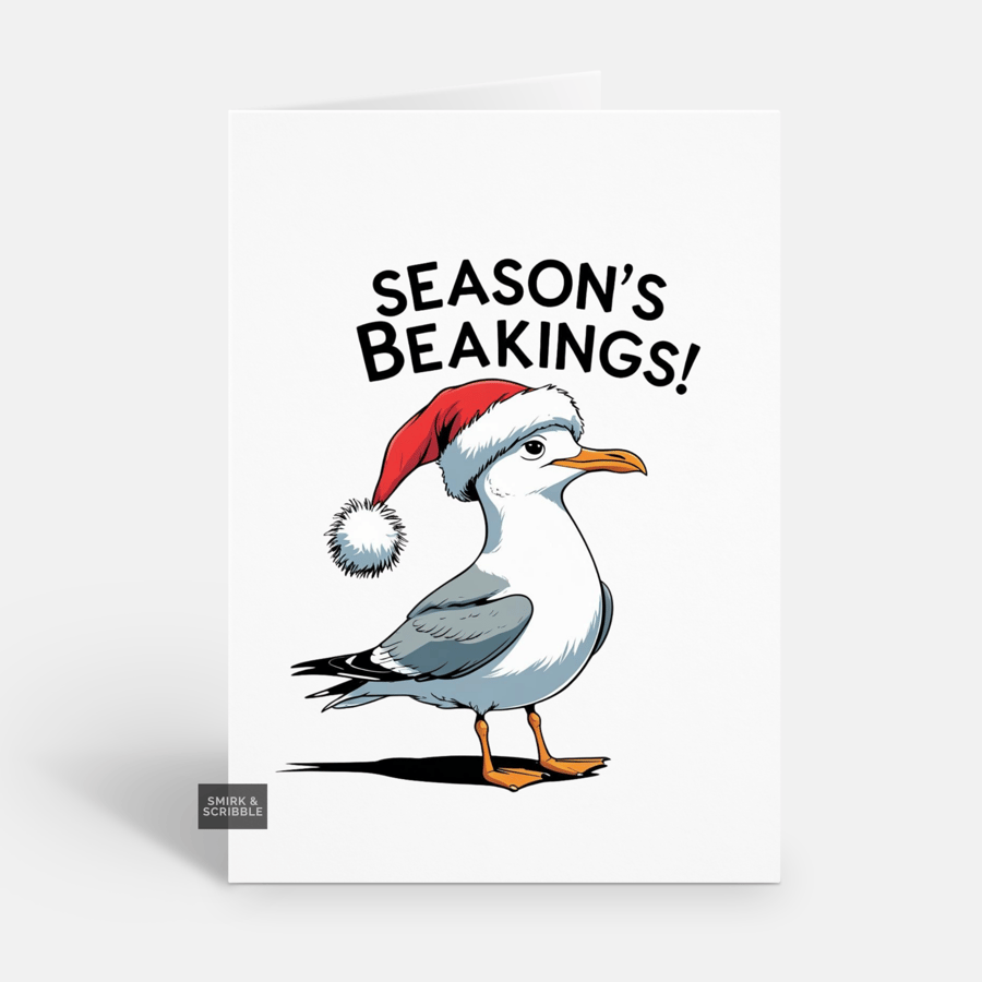 Unique Funny Christmas Card For Him Or Her - Seagull Pun Xmas Greeting 