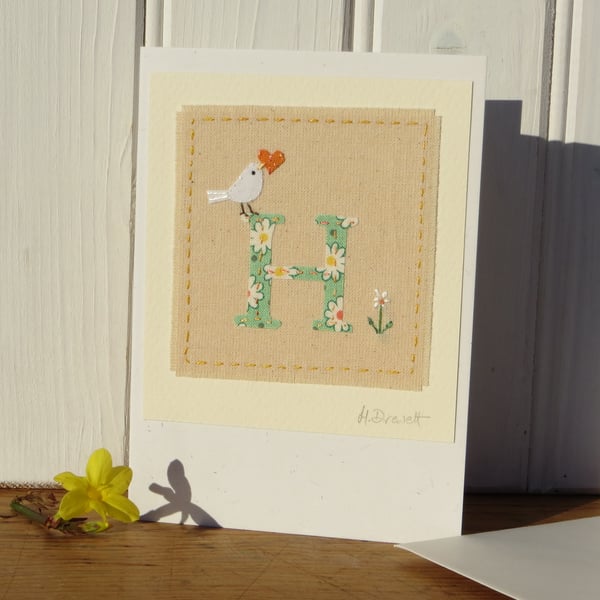 Sweet little hand-stitched letter H new baby, birthday or Christening