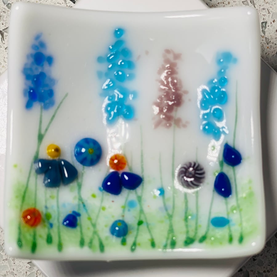 Fused glass meadows trinket dish