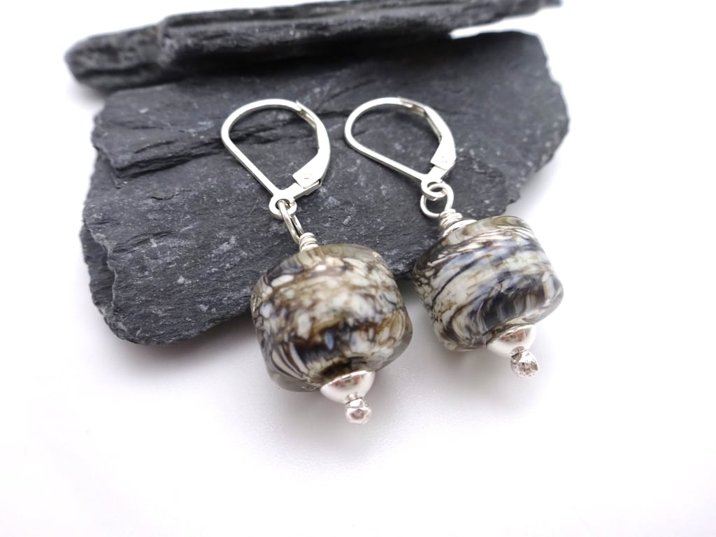 fossil beach lampwork glass earrings