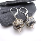 fossil beach lampwork glass earrings