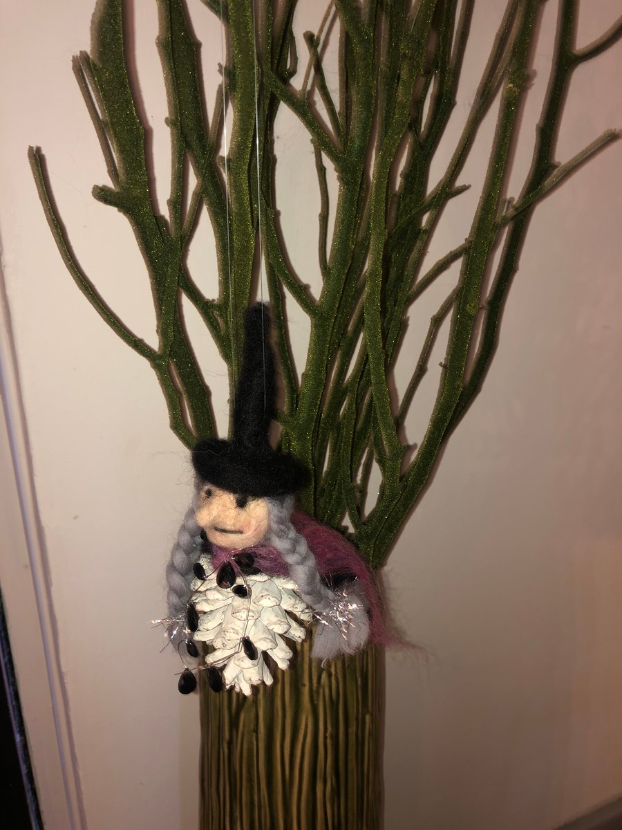 Penny,  the Christmas needle felted pine cone Witch 