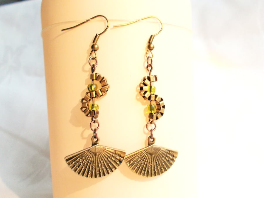 Steampunk Style Bronze Fan Earrings - Cosplay