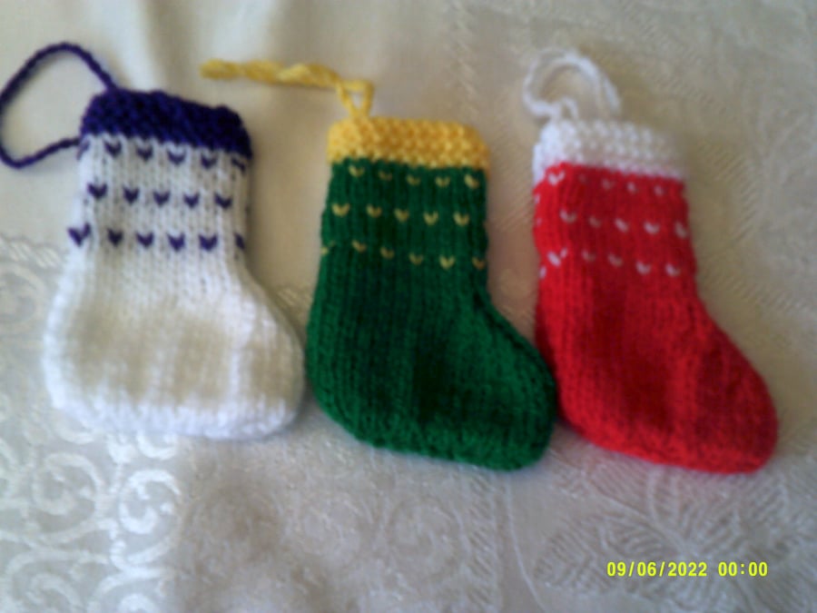 Set of 3 Hand Knitted Mini Stockings