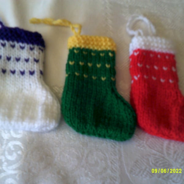 Set of 3 Hand Knitted Mini Stockings