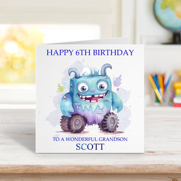 Personalised Monster Trucks Birthday Card. Design 2