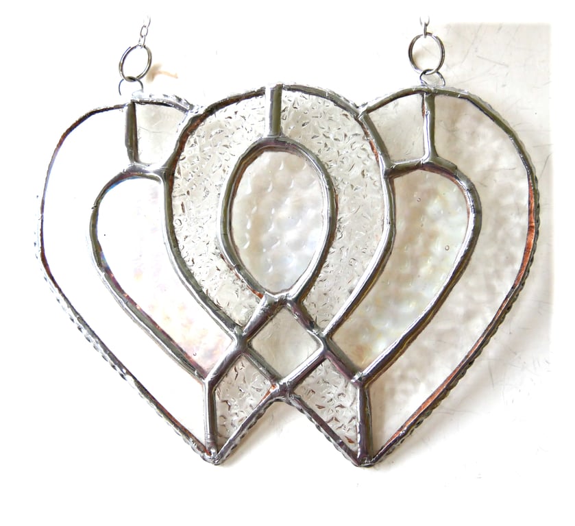 Entwined Heart Suncatcher Stained Glass Silver 25th Wedding 051
