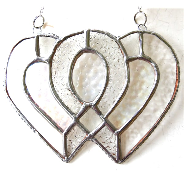 Entwined Heart Suncatcher Stained Glass Silver 25th Wedding 051