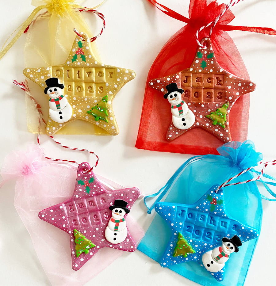 Handmade personalised Christmas star decorations 