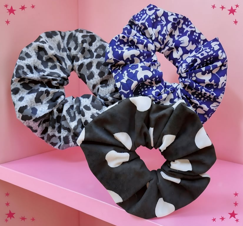 Pack of 3 Hair Scrunchies Ice Cream Blue & White 