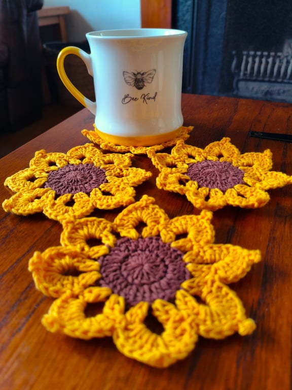 Crochet Sunflower Coasters