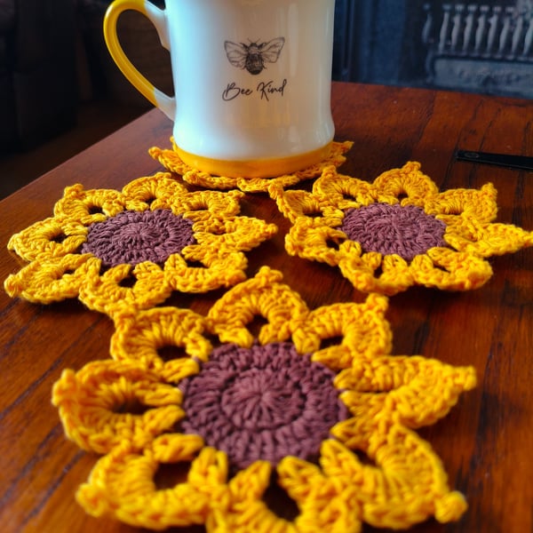 Crochet Sunflower Coasters