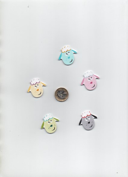 5 assorted cute wooden SHEEP shaped CRAFT BUTTONS CLEARANCE