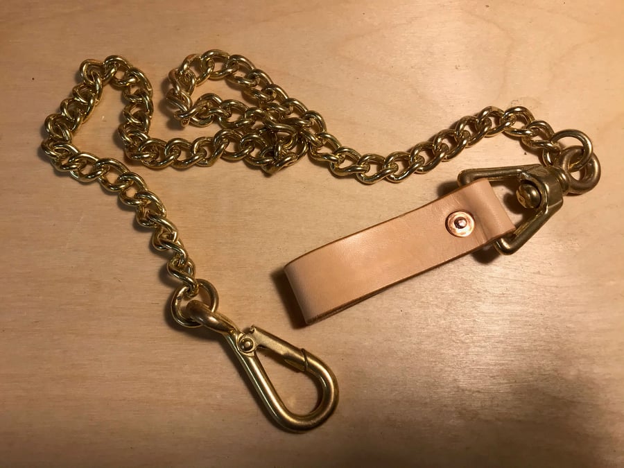 "The Winsdon" Heavy Brass and Natural Veg-Tan Leather Key or Wallet Chain.