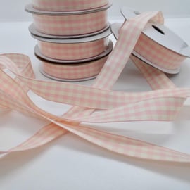 5 metres pink check ribbon 15mm wide craft sewing card making girl 