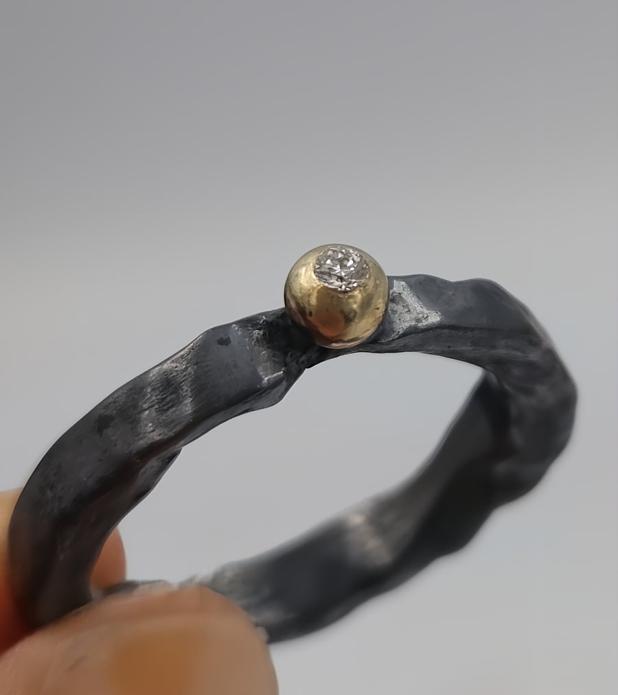 Diamond and Gold Fusion Sterling Silver Ring