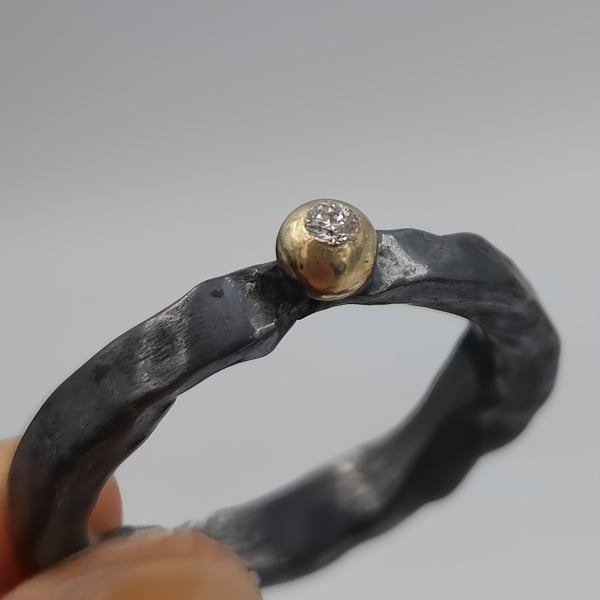 Diamond and Gold Fusion Sterling Silver Ring