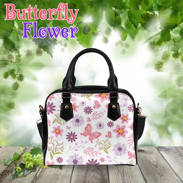 Butterfly Flower Artistic Inspired PU Leather Shoulder Bag.