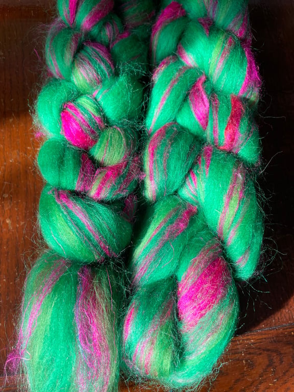 100g Blended, Combed Wool Tops for Spinning or Felting - Prickly Pear