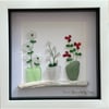 Free Postage Handmade Sea Glass Potted Plants framed 8x8 inches 