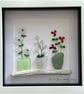 Free Postage Handmade Sea Glass Potted Plants framed 8x8 inches 