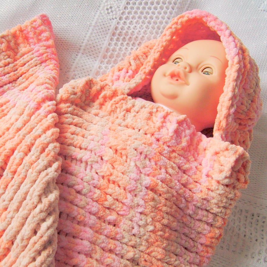 Rib Patterned Fleecy Baby Hooded Pram Blanket, Baby Shower Gift