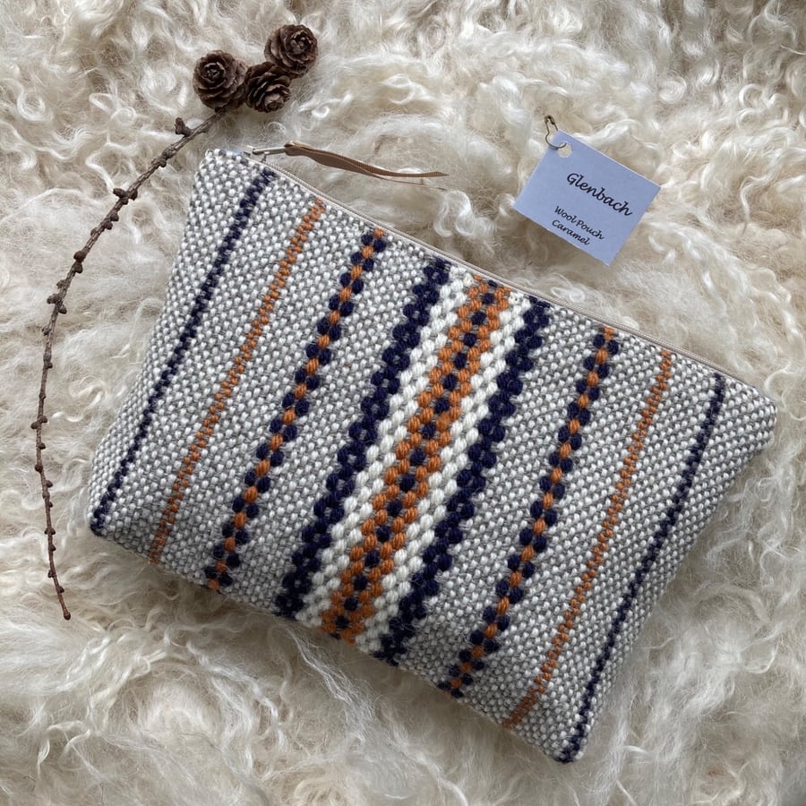 Wool Pouch - Caramel. Handwoven in Wales