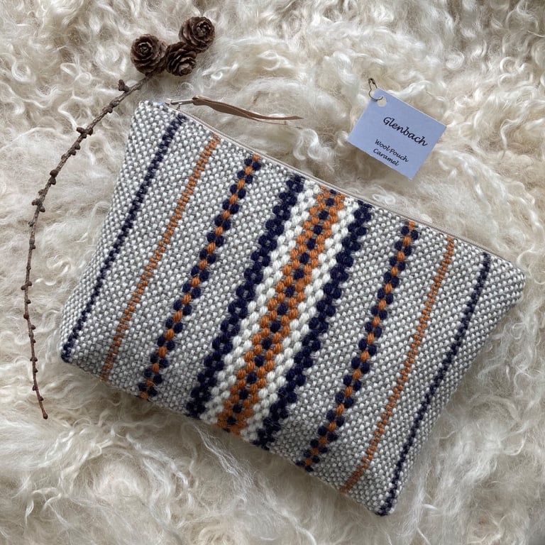 Wool Pouch - Caramel. Handwoven in Wales