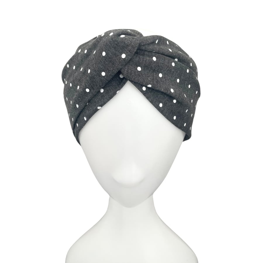 Grey Twisted Women's Headband, Polka Dot Headband, Turban Headband Women
