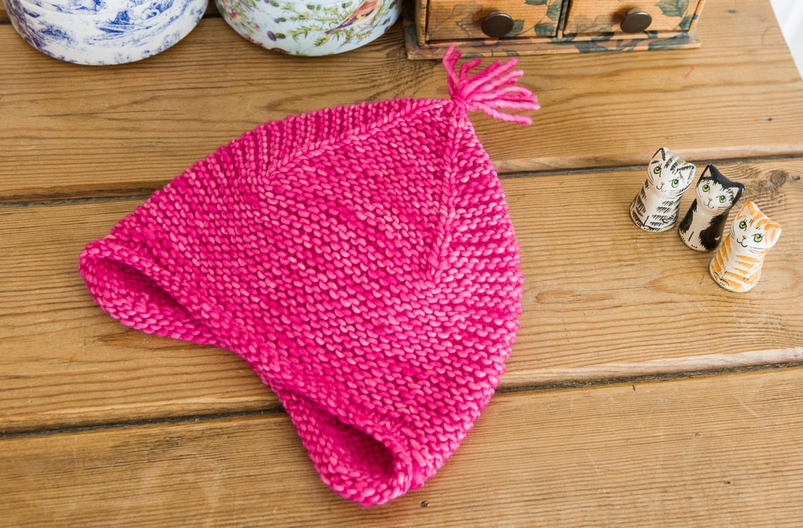 Pixie newborn baby hat - hand knit pixie style hat with ear flaps and tassel