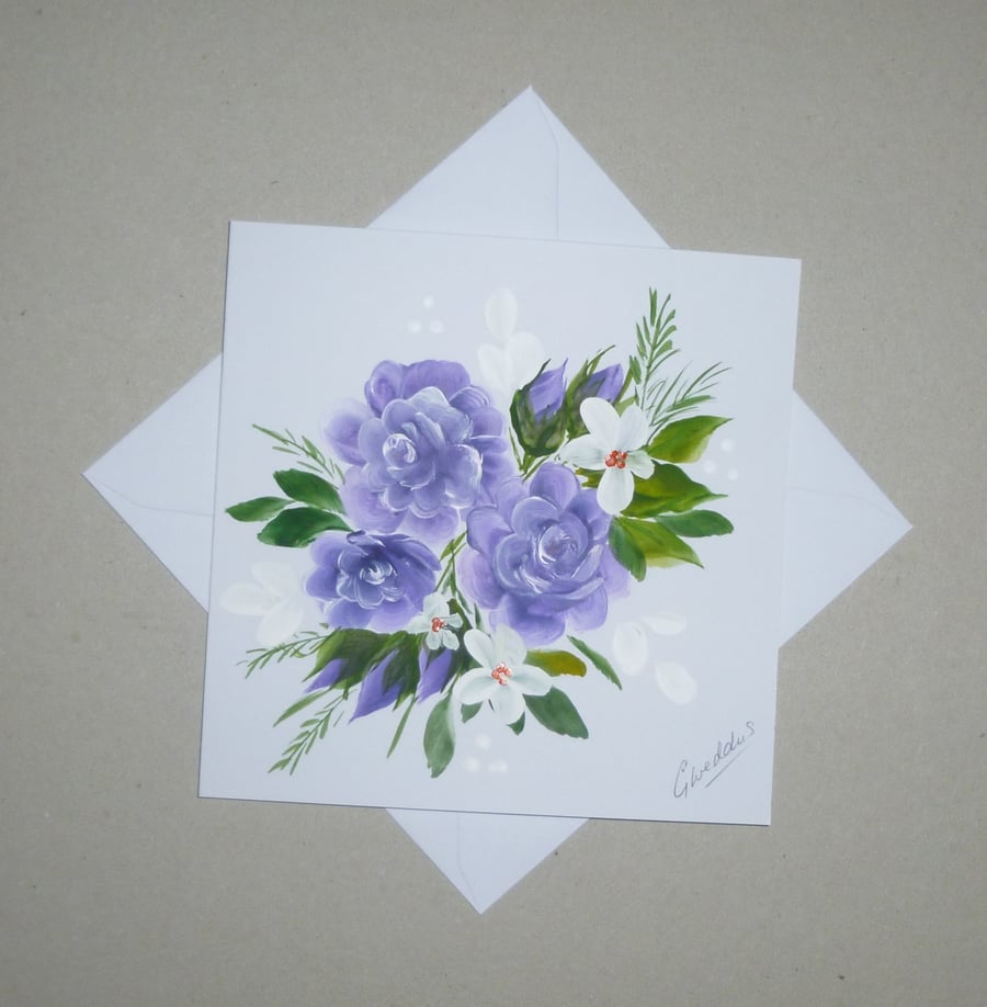 original art hand painted floral blank card ( ref FA403 K1 )