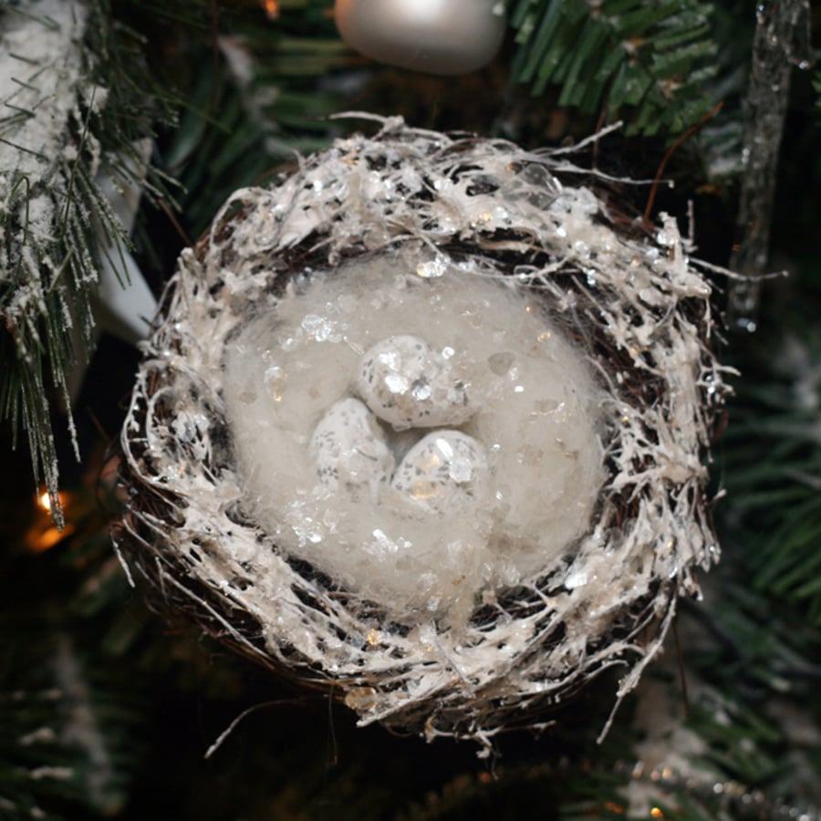 Folk art Primitive Winter birds nest decoration