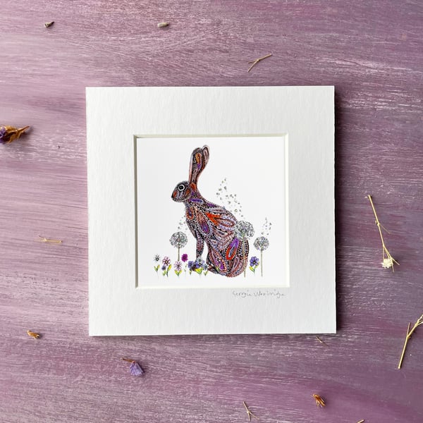 'Wishing Hare' 5" x 5" Mounted Print