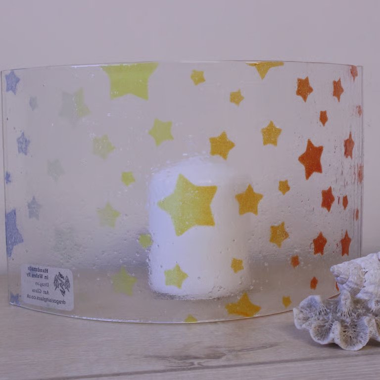 Multicoloured Fused Glass Star candle screen, Perfectly Imperfect 