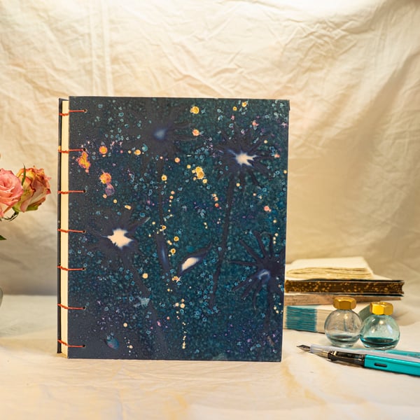 8x10 inch Journal - Black-Eyed Susans with Gold and Pink Ink (Folksy146)