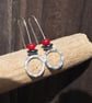 HOOPS, Sterling silver dangle hoop earrings, hematite and red jade hoops earring - Image 8