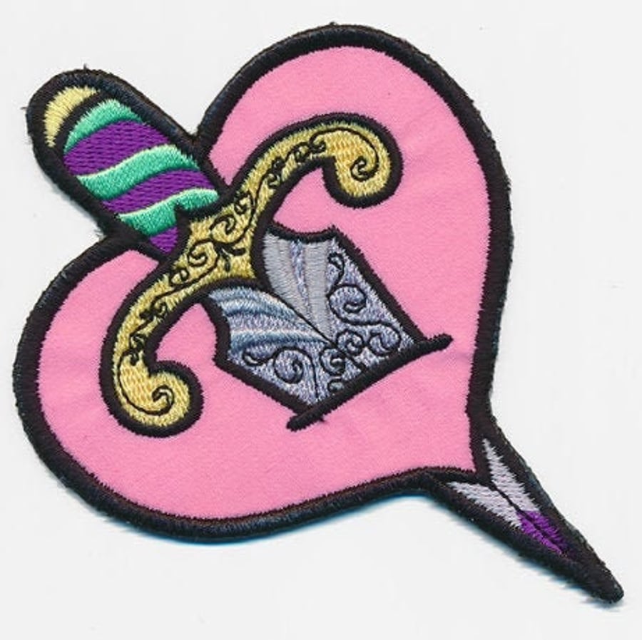 Heart Dagger Embroidered patch for jackets,sweatshirts, bags & more.