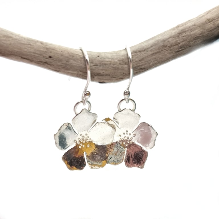 Silver Blossom Flower Drop Earrings