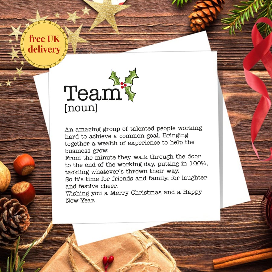 Team Definition Christmas Card, Work Colleague Card, blank inside