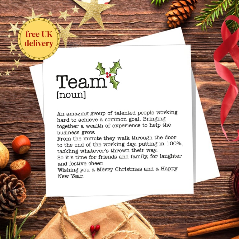 Team Definition Christmas Card, Work Colleague Card, blank inside