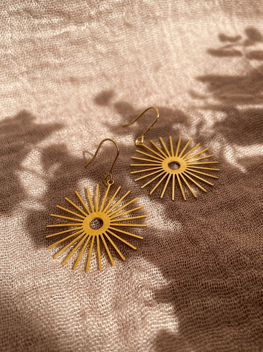 Celestial sun brass earrings, summer jewellery, sun earrings