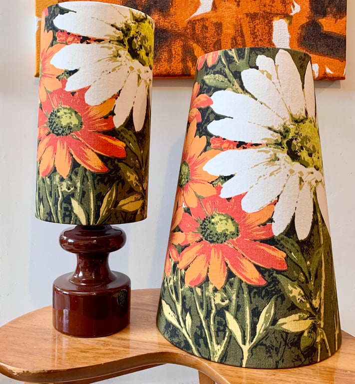 BIG DAISIES white green orange 60s 70s Vintage Fabric Lampshade option 