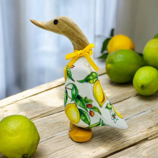 Small wooden Duck Decor with Lemon design Decoupage