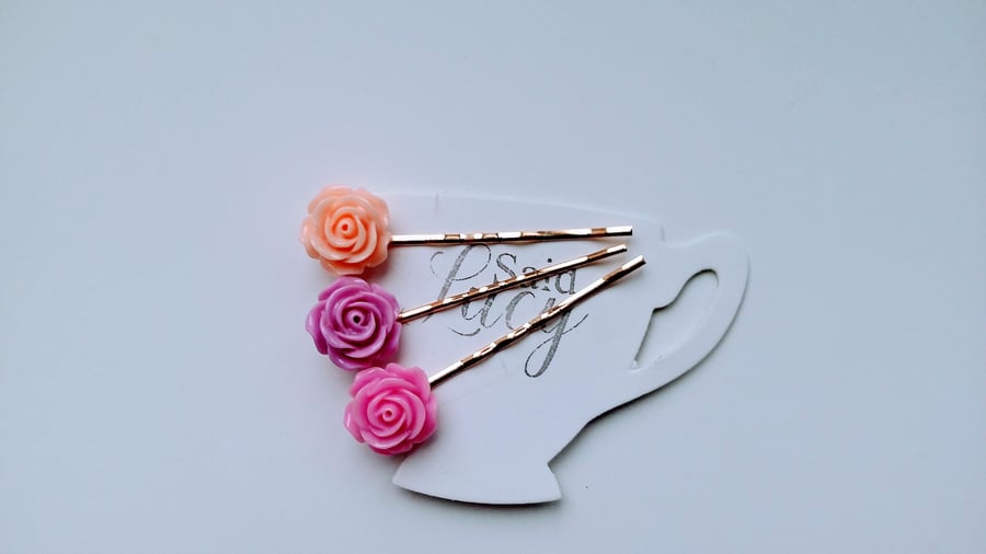 Spring pastel flower bobby pins, gift set.