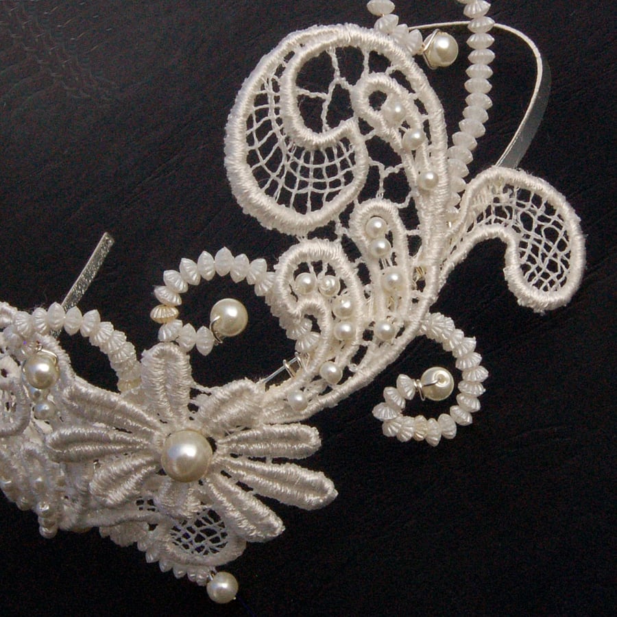 Vintage Lace and Pearls Hair Band