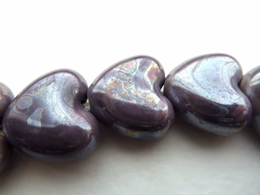 SALE 3 purple ceramic hearts