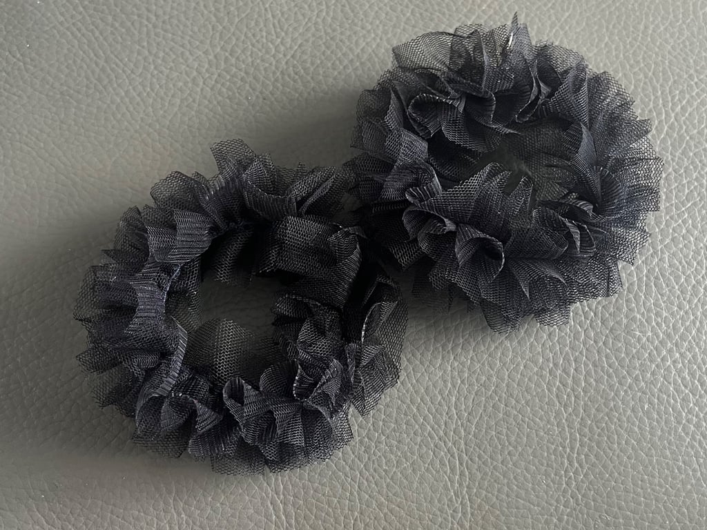 Handmade Black Tulle Hoop Earrings - Soft Ruffle Statement Jewellery 